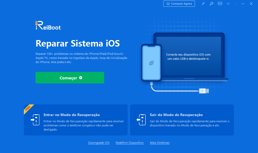 corrigir iphone reiniciando sozinho com reiboot etapa 1